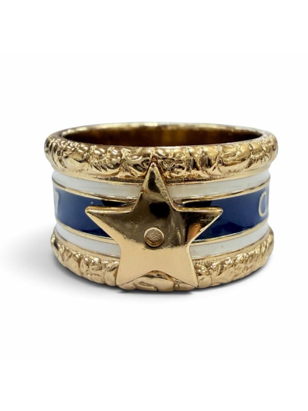 Dior Metal Star Logo Ring Gold Navy White S